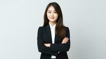 asian business woman standing with arms crossed. AI Generative photo