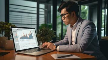 a man in a suit is using a laptop computer. generative ai photo