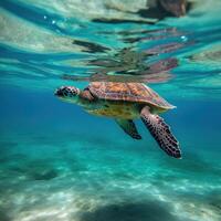 a green sea turtle swimming in the ocean, photo