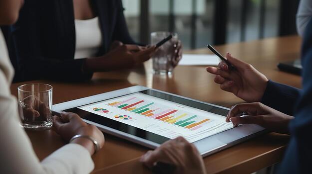 business people working on a tablet computer. generative ai photo
