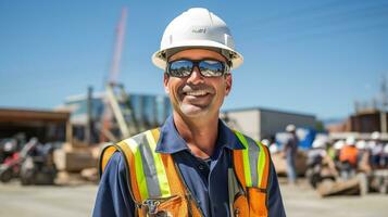 a man in a hard hat and safety vest. AI generative photo