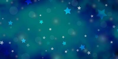 Dark BLUE vector texture with circles, stars.