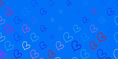 Light Blue, Red vector background with hearts.