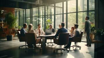 business people sitting around a table in an office.  AI generative photo