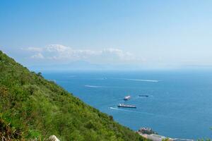 Aerial view of Gibraltar, Algeciras Bay and La Linea de la Concepcion from the Upper Rock. View on coastal city from above photo