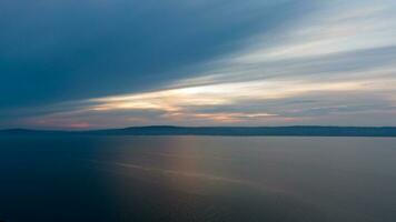 Aerial view on coast of sea at sunset in Helens Bay, Northern Ireland, UK. photo