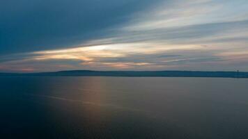 Aerial view on coast of sea at sunset in Helens Bay, Northern Ireland, UK. photo