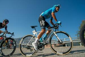 Bergamo Italy 2023 Giro di lombardia cyclists climbing the climb of the Zambla hill photo