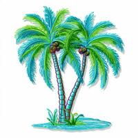 coconut tree art illustration on white background photo