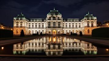 Night view of Belvedere Palace. Generative AI photo