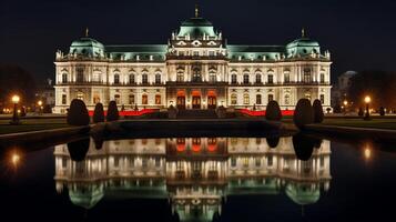 Night view of Belvedere Palace. Generative AI photo