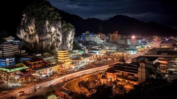 Night view of Batu Caves. Generative AI photo