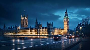 Night view of Big Ben. Generative AI photo