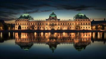 Night view of Belvedere Palace. Generative AI photo