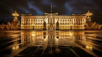Night view of Buckingham Palace. Generative AI photo