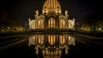 Night view of Bahai House of Worship. Generative AI photo