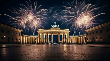 Night view of Brandenburg Gate. Generative AI photo