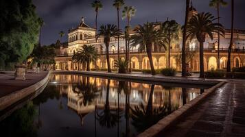 Night view of Alcazar of Seville. Generative AI photo