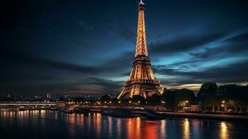 Night view of Eiffel Tower. Generative AI photo