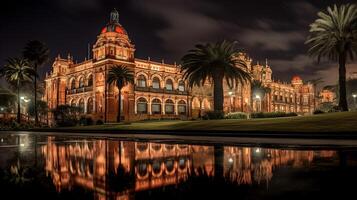 Night view of Casa Rosada. Generative AI photo