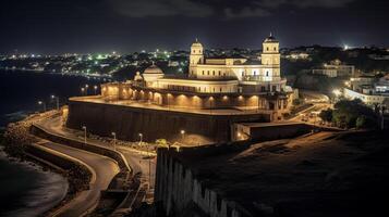 Night view of Cape Coast Castle. Generative AI photo