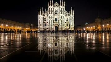 Night view of Duomo di Milano. Generative AI photo