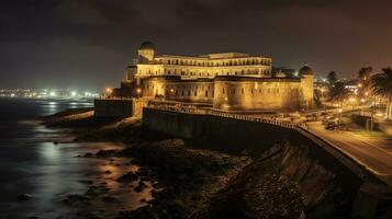 Night view of Cape Coast Castle. Generative AI photo