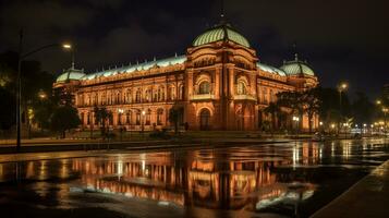 Night view of Casa Rosada. Generative AI photo