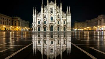 Night view of Duomo di Milano. Generative AI photo