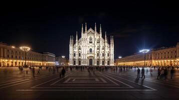 Night view of Duomo di Milano. Generative AI photo