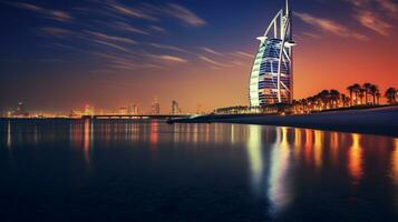 Night view of Burj Al Arab. Generative AI photo