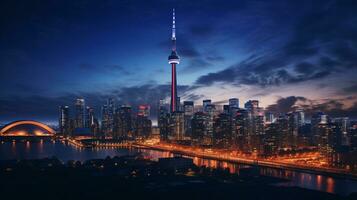 Night view of CN Tower. Generative AI photo