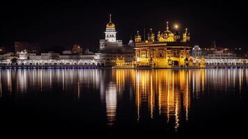 Night view of Golden Temple - Harmandir Sahib. Generative AI photo