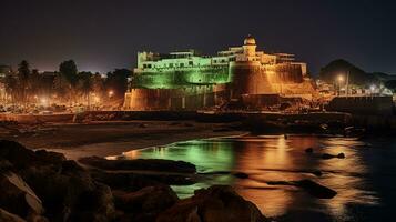 Night view of Elmina Castle. Generative AI photo