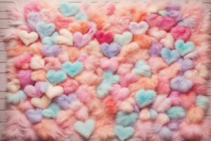 Pastel Fluffy Heart Wallpaper, Fluffy Heart Texture Background, Fur Texture, Fluffy Fur Background, AI Generative photo