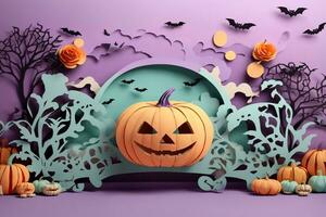 Halloween Pastel paper Cut Background, Halloween Background, Halloween Illustration, AI Generative photo