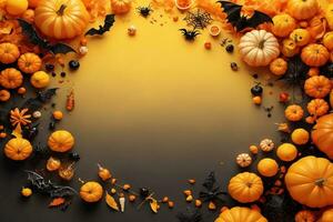 Halloween Elements Border Background, Halloween Party Border Background, Halloween Background, Top View Halloween Background, AI Generative photo