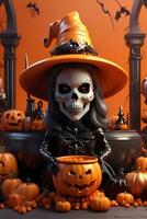 Halloween Witch, Halloween Witch Background, 3D Halloween Witch Illustration, Halloween Background, AI Generative photo