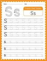 Alphabet Letter S Trace Worksheet for Kids vector