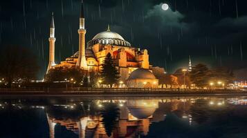 Night view of Hagia Sophia. Generative AI photo