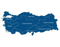 Turkey map with main regions. Map of Turkey vector