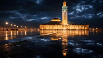 noche ver de hassan ii mezquita. generativo ai foto