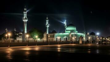 Night view of Great Mosque of Kano. Generative AI photo