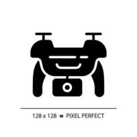 2D pixel perfect glyph style drone icon, isolated vector, thin line illustration representing journalism. vector