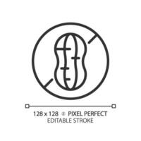 2D pixel perfect editable black nut free icon, isolated vector, thin line illustration representing allergen free. vector