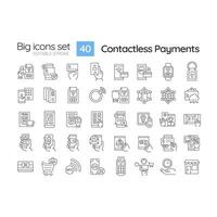 Contactless payment linear icons set. Debit card. Pay with phone Online banking. Pos terminal. Nfc technology. Customizable thin line symbols. Isolated vector outline illustrations. Editable stroke