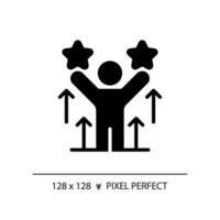 2D pixel perfect glyph style self motivation icon, isolated vector, silhouette illustration representing soft skills. vector