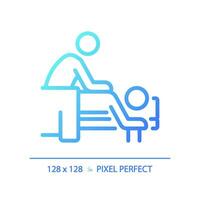 2d píxel Perfecto azul degradado cuerpo masaje icono, aislado vector, meditación Delgado línea ilustración. vector