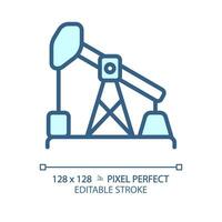 Oil pump light blue icon. Petroleum industry. Technology equipment. Oil extraction. Manufacturing business. RGB color sign. Simple design. Web symbol. Contour line. Flat illustration. Isolated object vector