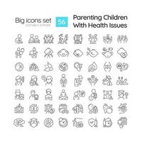 Editable black simple thin line big icons set representing parenting children, isolated vector, linear illustration. vector